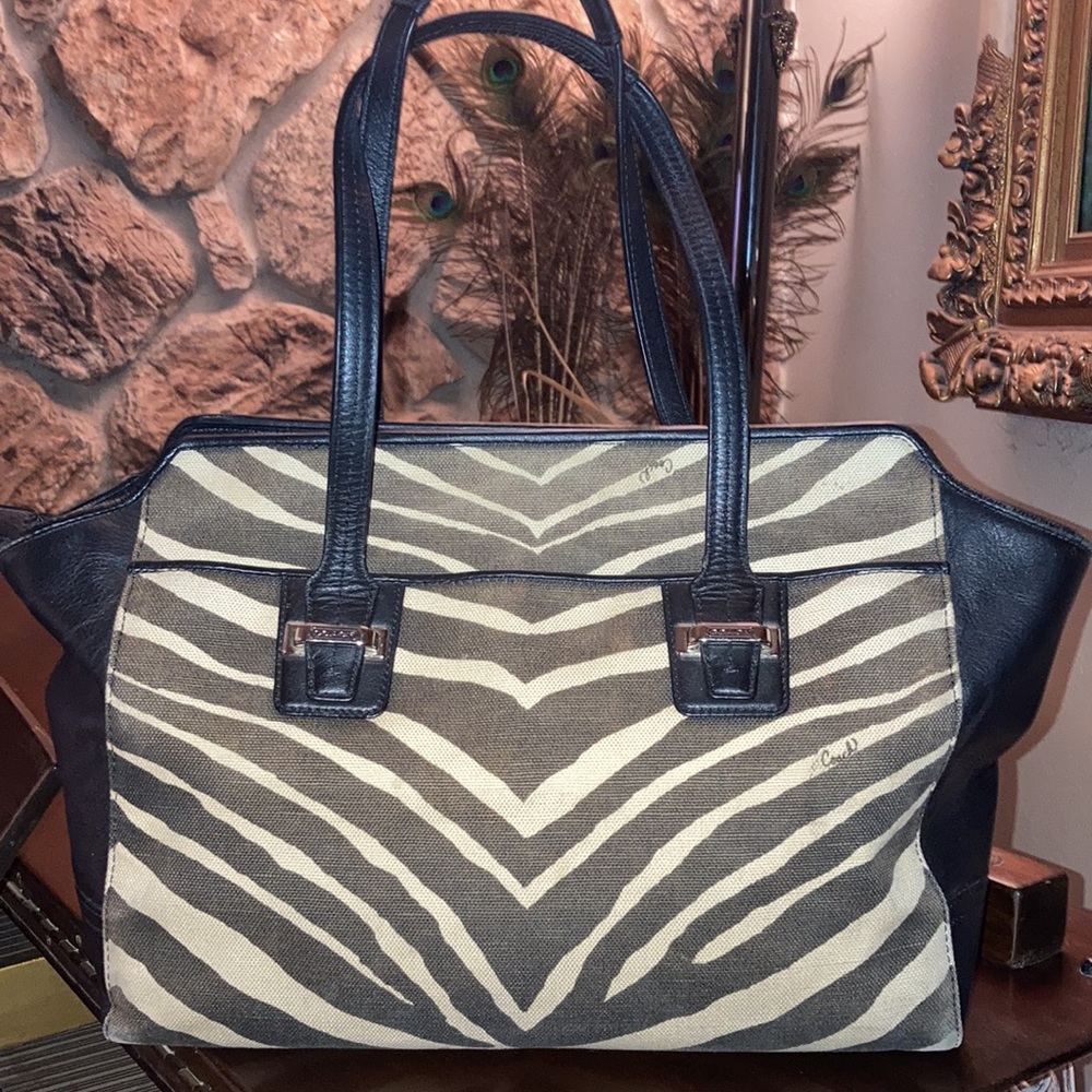 🦓 COACH Zebra Print Canvas Shoulder Bag